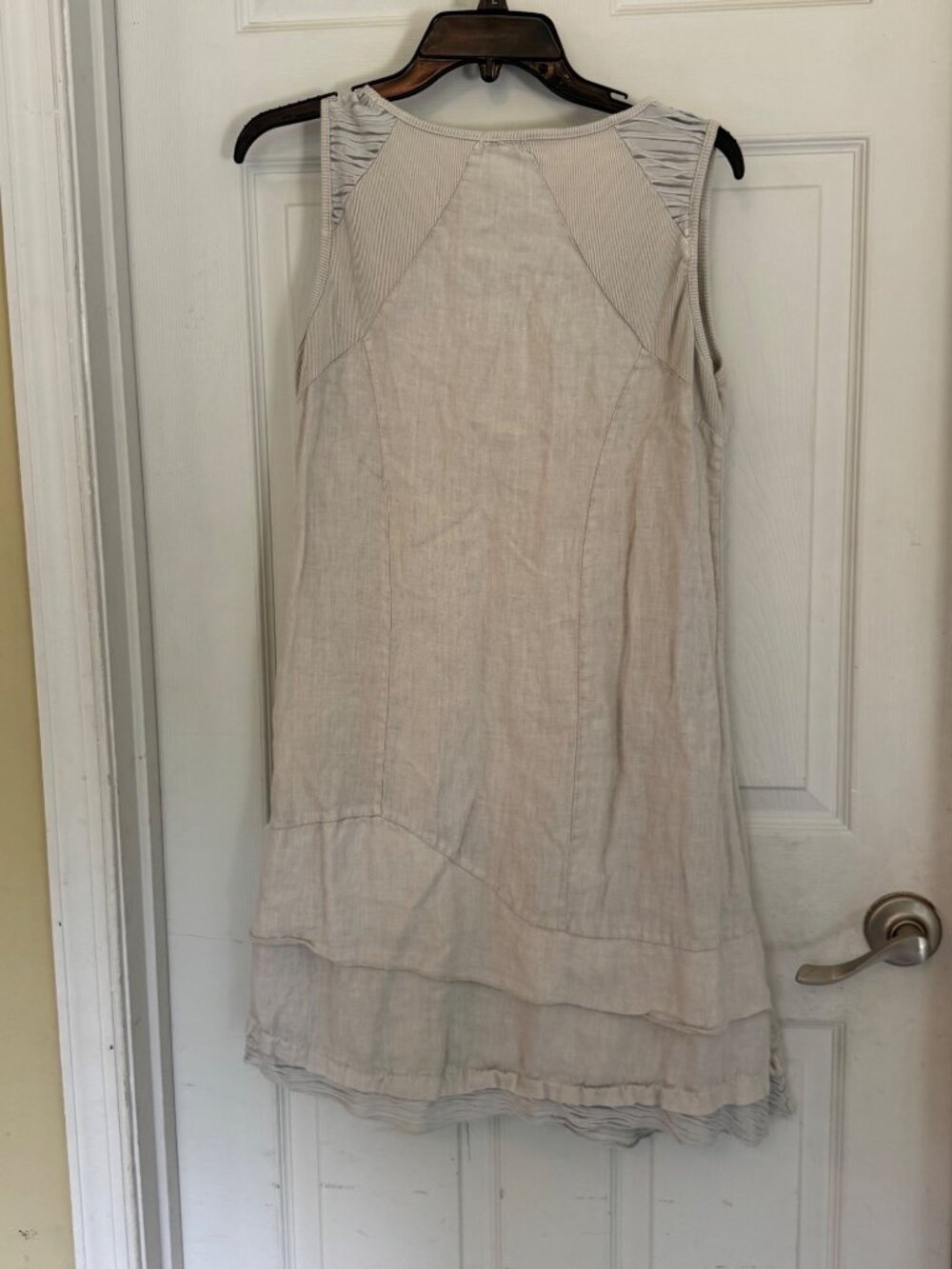 Beige Linen Sleeveless Dress Ruffle Hem Made In Italy Boho Bohemian Lagenlook M - Picture 3 of 16